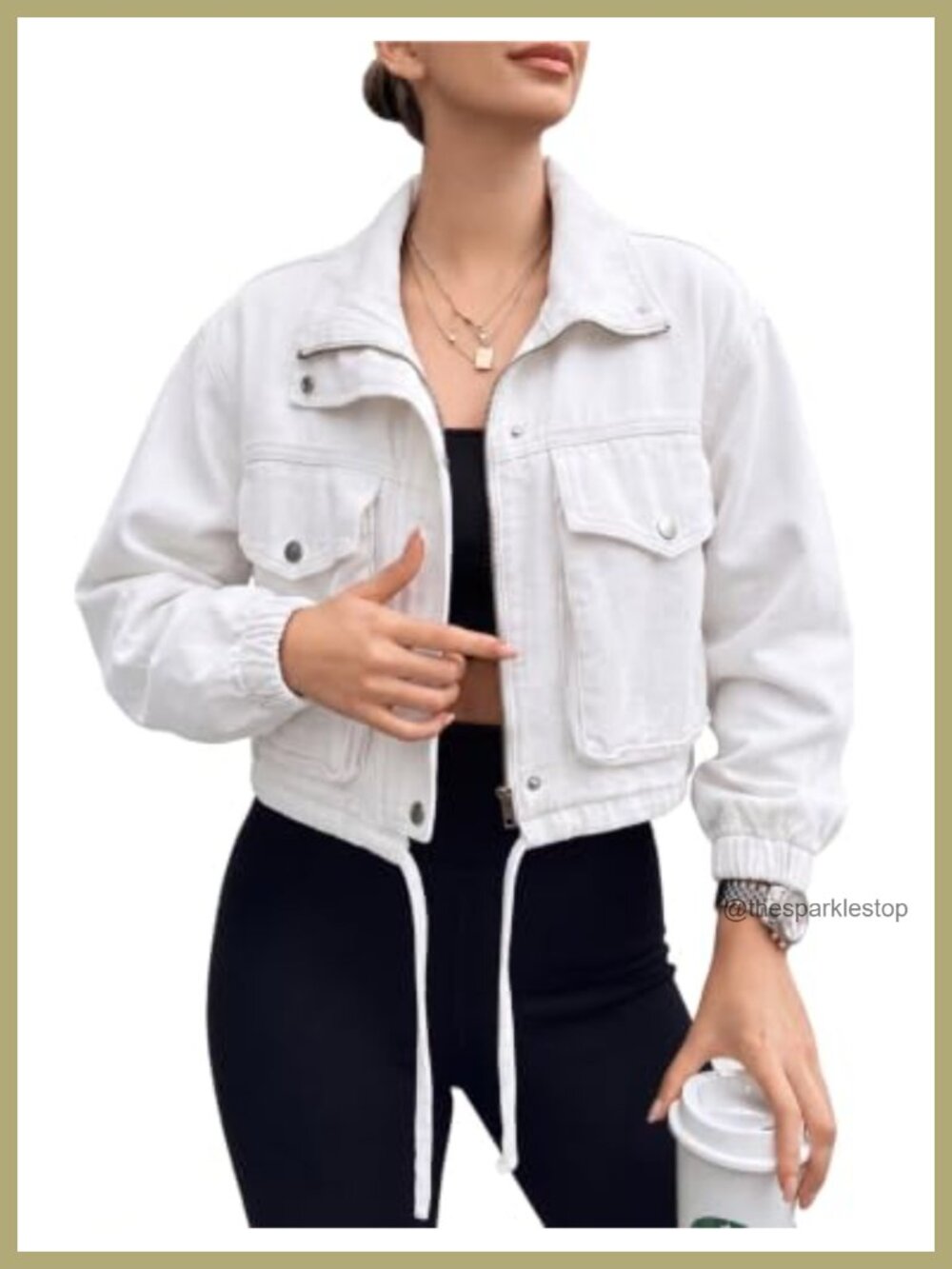 Women's Cropped Denim Zip Up Jacket Lightweight Cotton Blend Casual